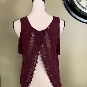 Burgundy flowy top with open back